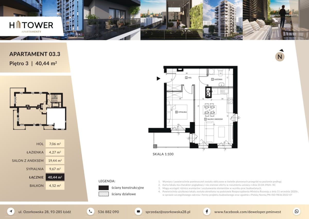 Rzut Apartamentu 033, 40,44 m²