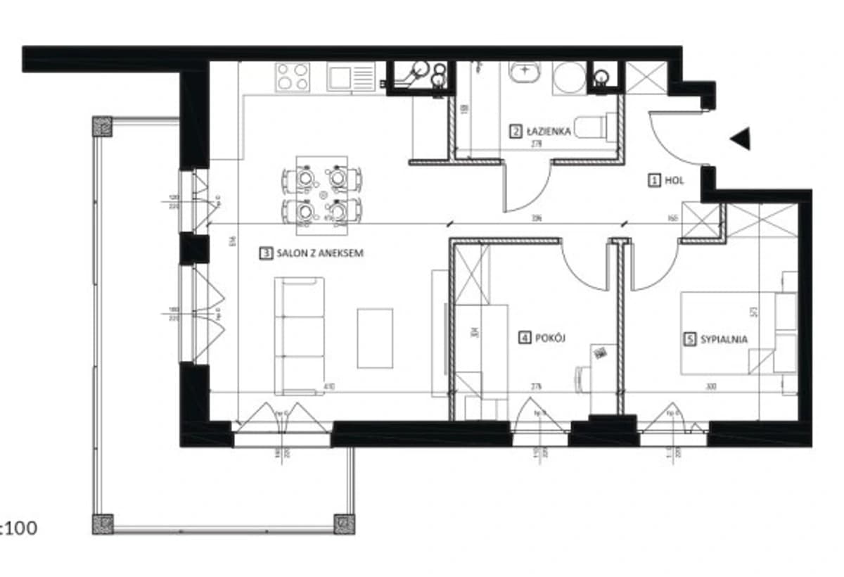 Rzut układu 55 m²